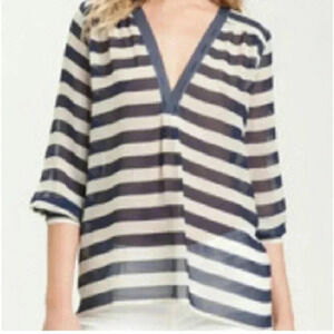 Joie 100% Silk Aceline Navy & Cream 3/4 Sleeve Blouse Size Small NWT